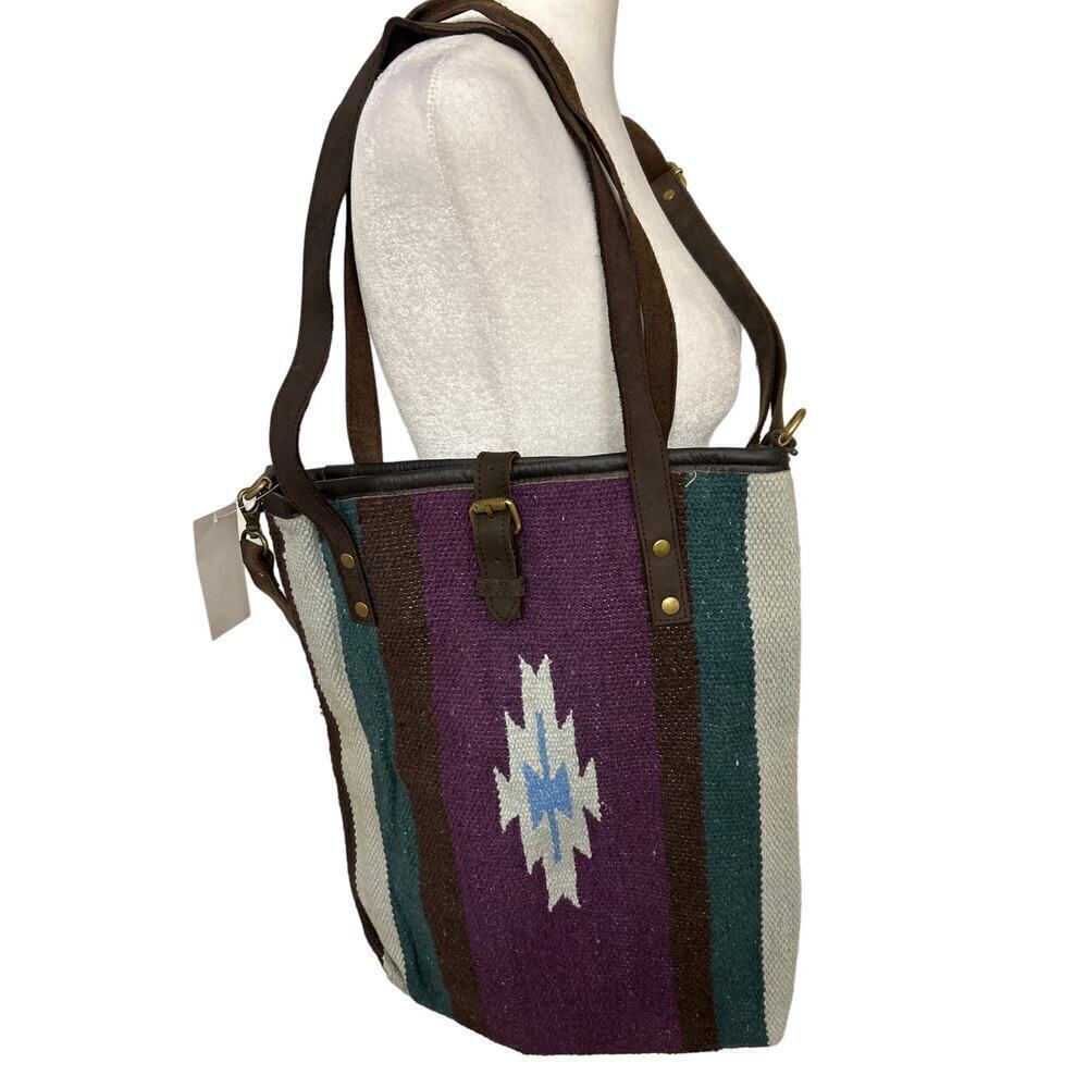 RAJ NWT Handwoven Cotton Fabric Crossbody Bag With Leather Straps